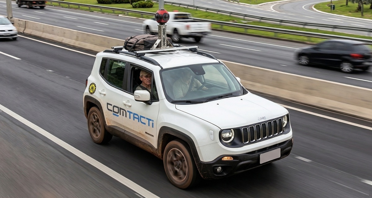 veículo instrumentado da Comtacti, com câmera 360° no teto, capturando em velocidade de tráfego